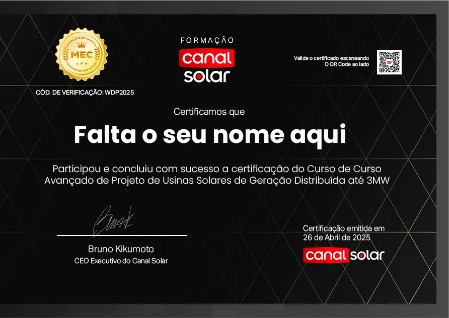 Modelo de certificado de conclusão do Curso de Usina Solar