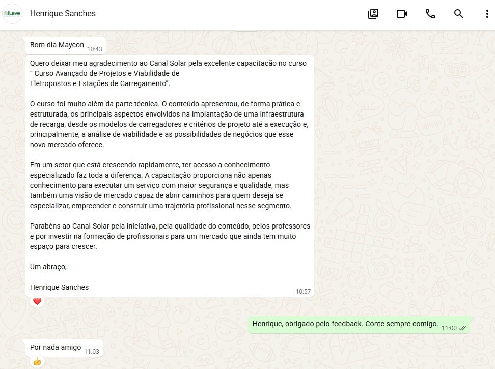 Depoimento de aluno do curso de eletropostos